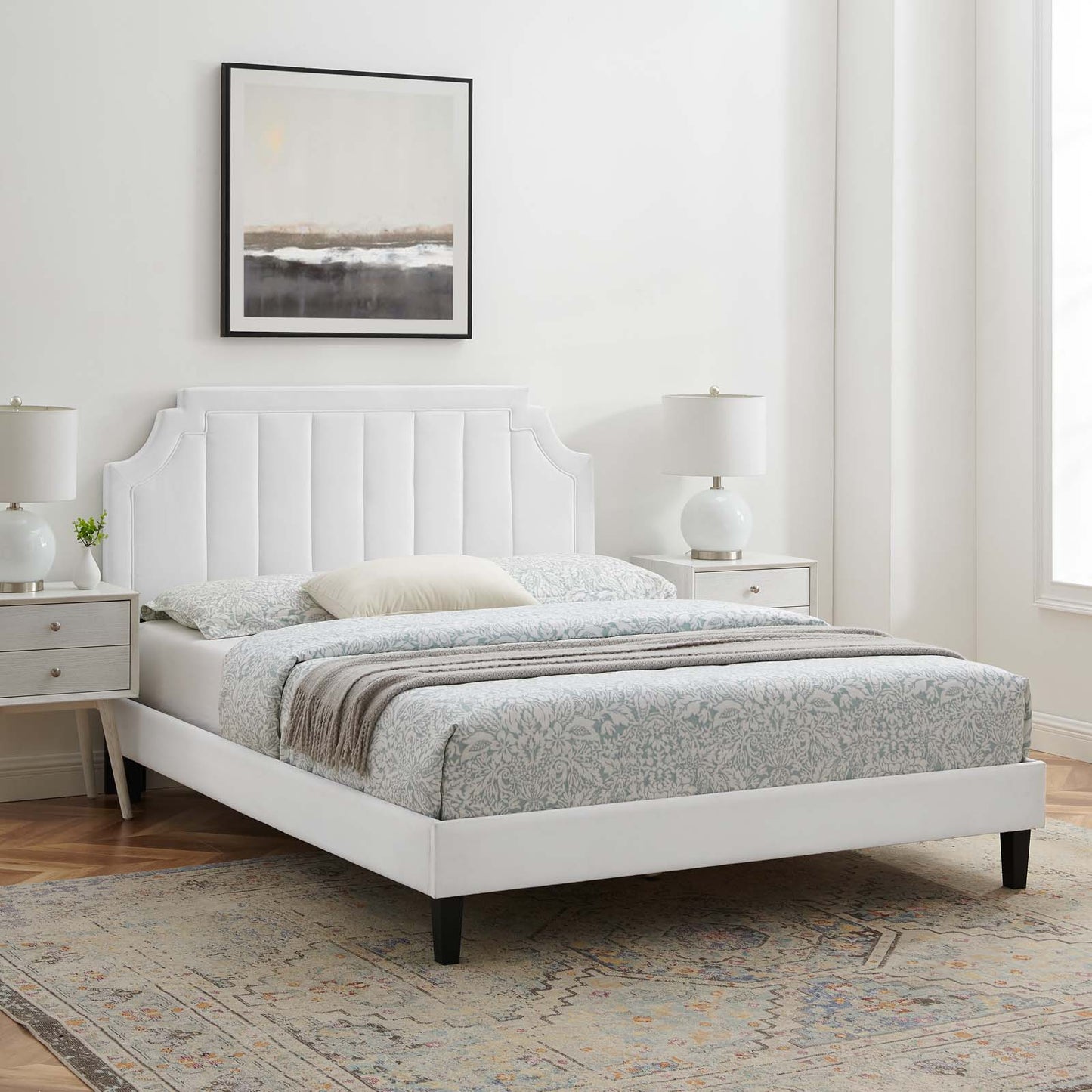 Sienna Performance Velvet King Platform Bed, Velvet, White, 23600