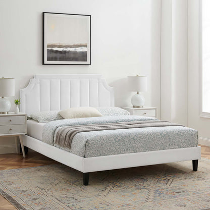 Sienna Performance Velvet King Platform Bed, Velvet, White, 23600