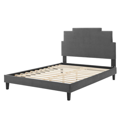 Lindsey Performance Velvet Full Platform Bed, Velvet, Dark Grey Gray, 22930
