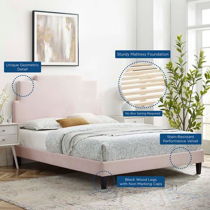 Lindsey Performance Velvet Full Platform Bed, Velvet, Pink, 22935
