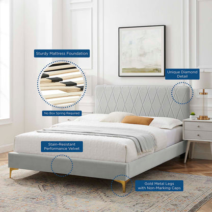Phillipa Performance Velvet Full Platform Bed, Velvet, Light Grey Gray, 22940