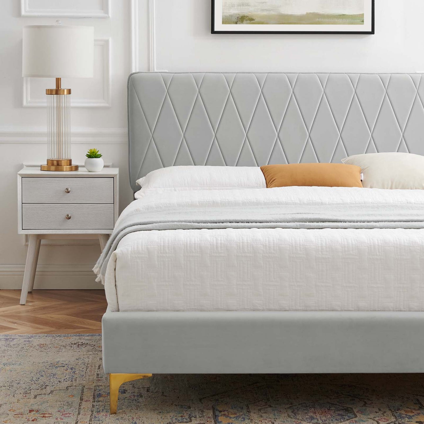 Phillipa Performance Velvet Full Platform Bed, Velvet, Light Grey Gray, 22940