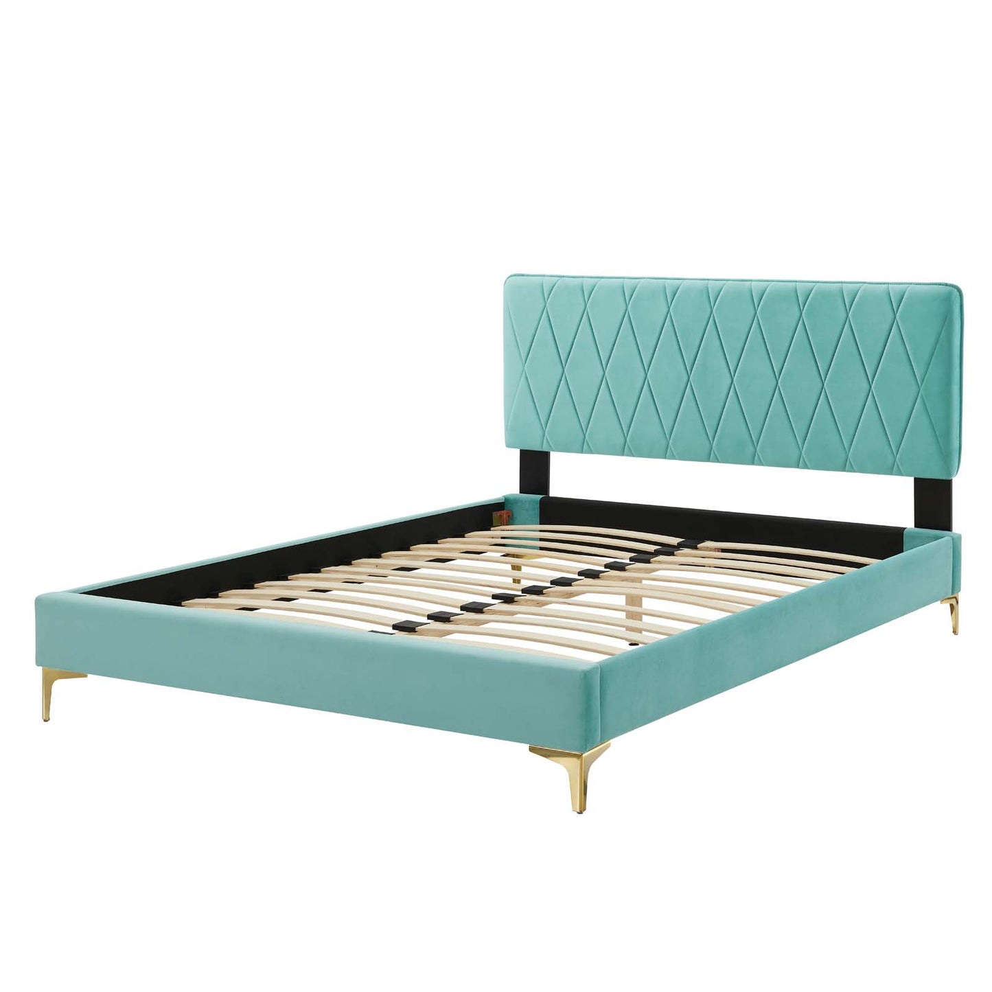 Phillipa Performance Velvet Full Platform Bed, Velvet, Blue, 22941