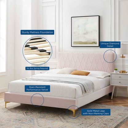 Phillipa Performance Velvet Full Platform Bed, Velvet, Pink, 22943