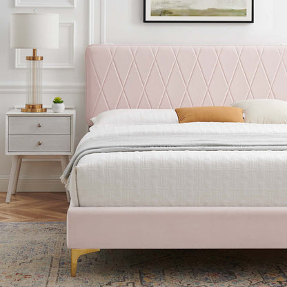Phillipa Performance Velvet Full Platform Bed, Velvet, Pink, 22943
