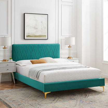 Phillipa Performance Velvet Full Platform Bed, Velvet, Teal Blue, 22944