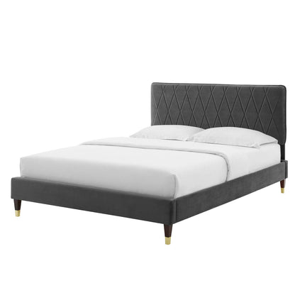 Phillipa Performance Velvet Full Platform Bed, Velvet, Dark Grey Gray, 22946