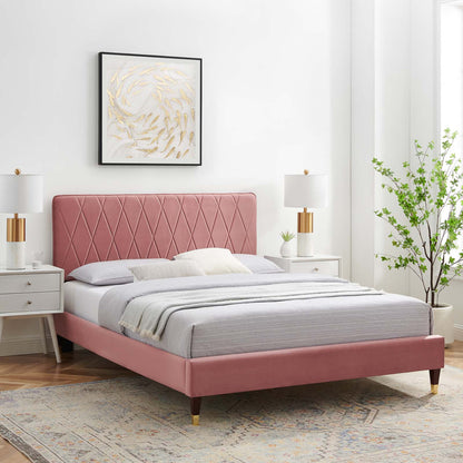 Phillipa Performance Velvet Full Platform Bed, Velvet, Pink, 22947