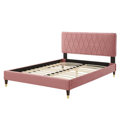 Phillipa Performance Velvet Full Platform Bed, Velvet, Pink, 22947