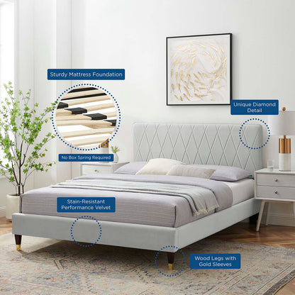 Phillipa Performance Velvet Full Platform Bed, Velvet, Light Grey Gray, 22948