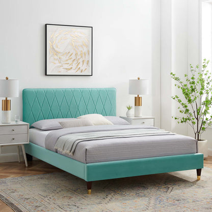 Phillipa Performance Velvet Full Platform Bed, Velvet, Blue, 22949