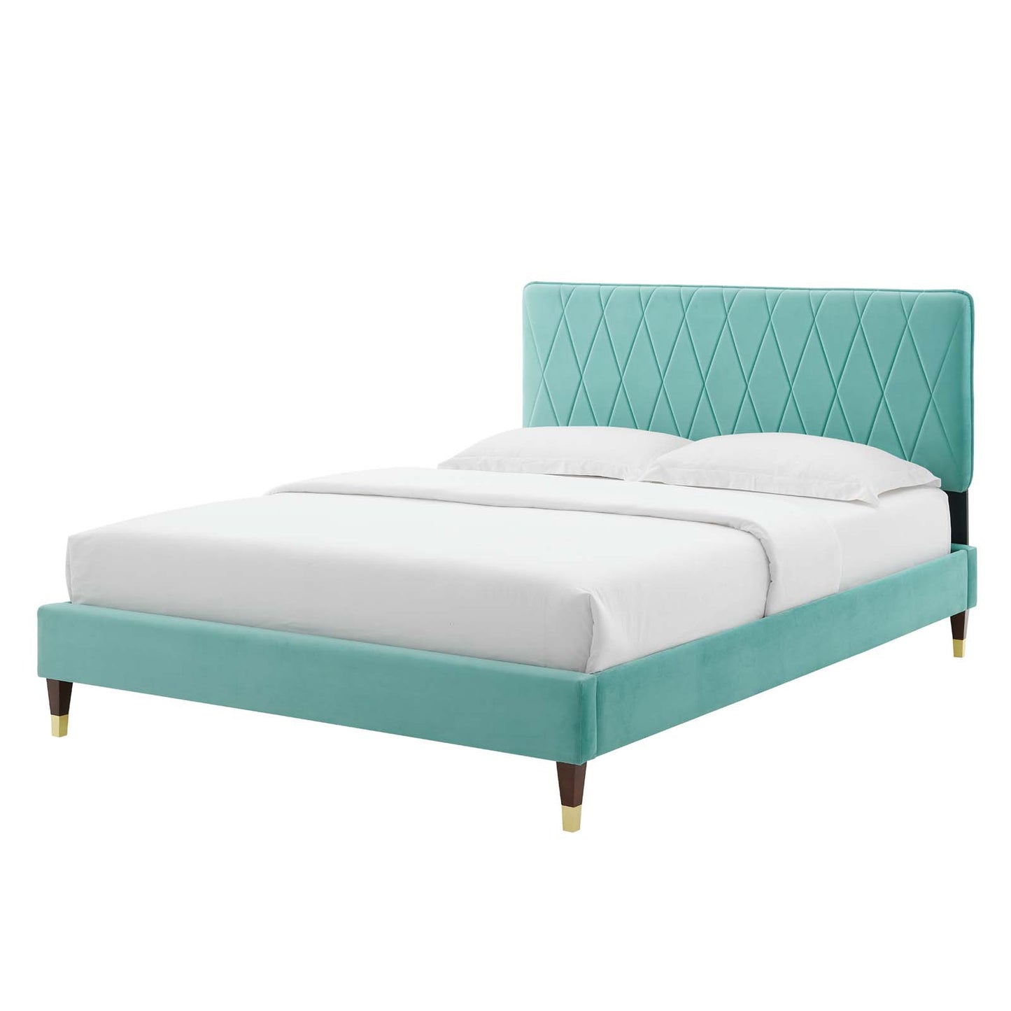 Phillipa Performance Velvet Full Platform Bed, Velvet, Blue, 22949