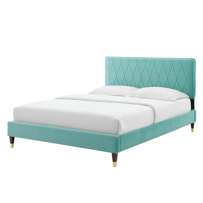 Phillipa Performance Velvet Full Platform Bed, Velvet, Blue, 22949