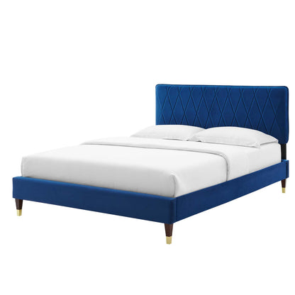 Phillipa Performance Velvet Full Platform Bed, Velvet, Blue Navy, 22950