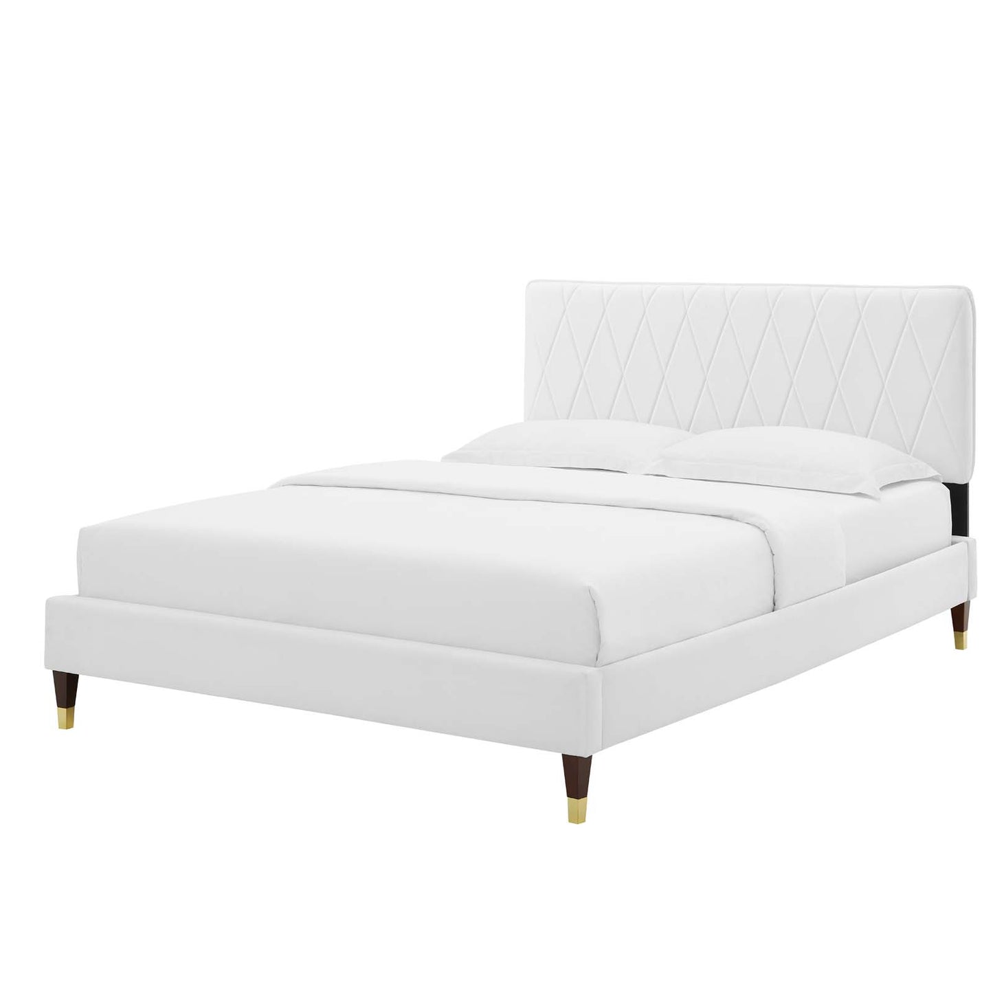 Phillipa Performance Velvet Full Platform Bed, Velvet, White, 22953