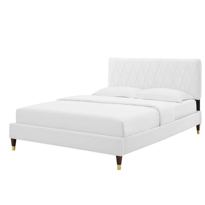 Phillipa Performance Velvet Full Platform Bed, Velvet, White, 22953