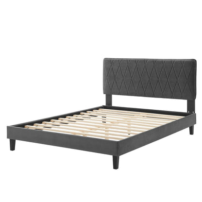 Phillipa Performance Velvet Full Platform Bed, Velvet, Dark Grey Gray, 22954