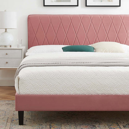 Phillipa Performance Velvet Full Platform Bed, Velvet, Pink, 22955