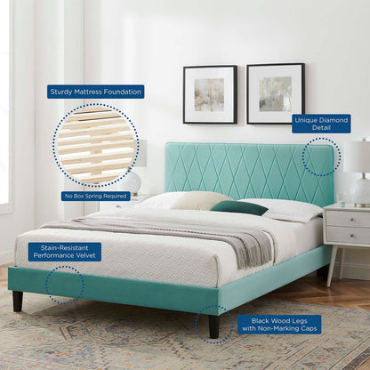 Phillipa Performance Velvet Full Platform Bed, Velvet, Blue, 22957