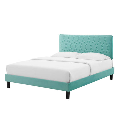 Phillipa Performance Velvet Full Platform Bed, Velvet, Blue, 22957