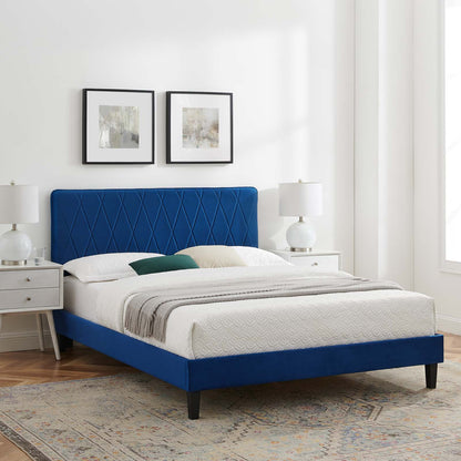 Phillipa Performance Velvet Full Platform Bed, Velvet, Blue Navy, 22958
