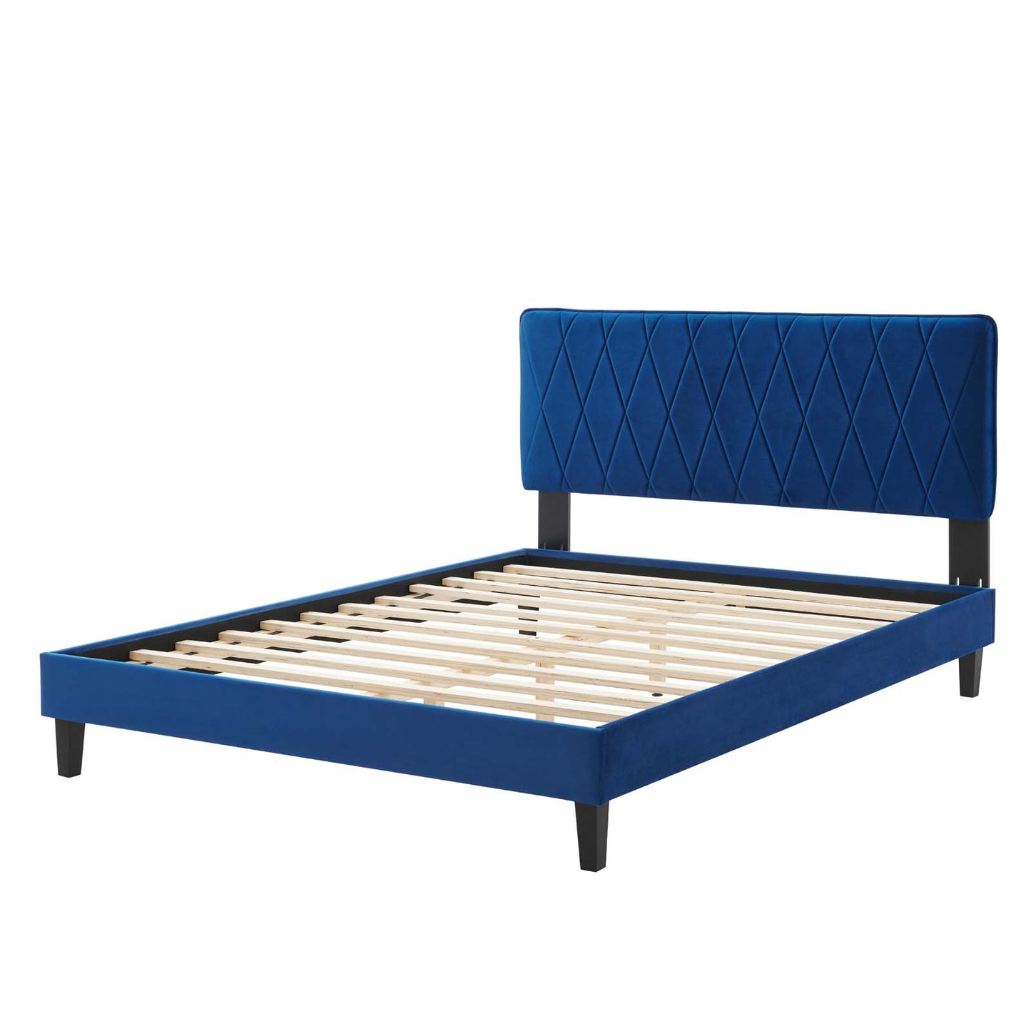 Phillipa Performance Velvet Full Platform Bed, Velvet, Blue Navy, 22958