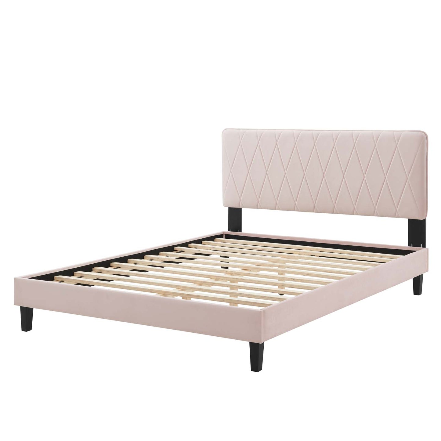 Phillipa Performance Velvet Full Platform Bed, Velvet, Pink, 22959