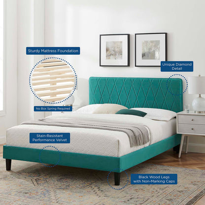 Phillipa Performance Velvet Full Platform Bed, Velvet, Teal Blue, 22960