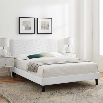 Phillipa Performance Velvet Full Platform Bed, Velvet, White, 22961
