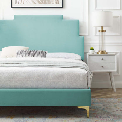 Lindsey Performance Velvet King Platform Bed, Velvet, Blue, 22965