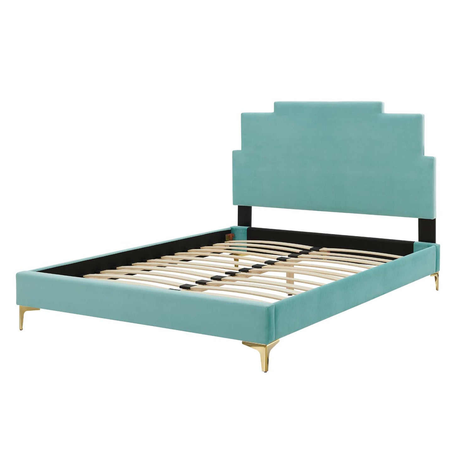 Lindsey Performance Velvet King Platform Bed, Velvet, Blue, 22965