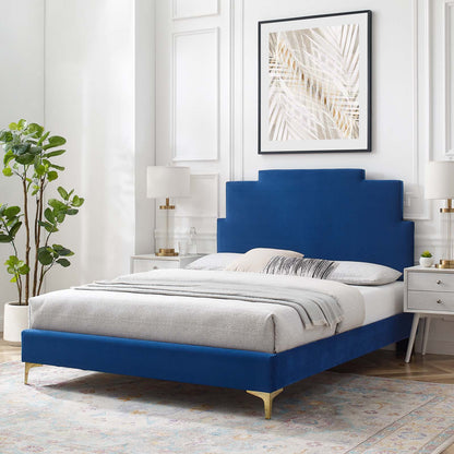 Lindsey Performance Velvet King Platform Bed, Velvet, Blue Navy, 22966