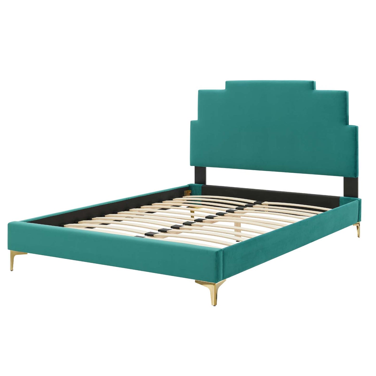 Lindsey Performance Velvet King Platform Bed, Velvet, Teal Blue, 22968