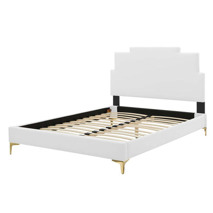 Lindsey Performance Velvet King Platform Bed, Velvet, White, 22969