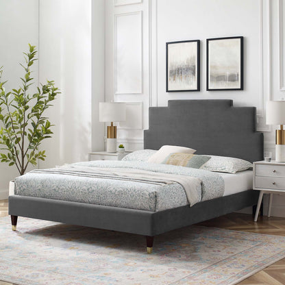 Lindsey Performance Velvet King Platform Bed, Velvet, Dark Grey Gray, 22970