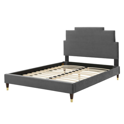Lindsey Performance Velvet King Platform Bed, Velvet, Dark Grey Gray, 22970