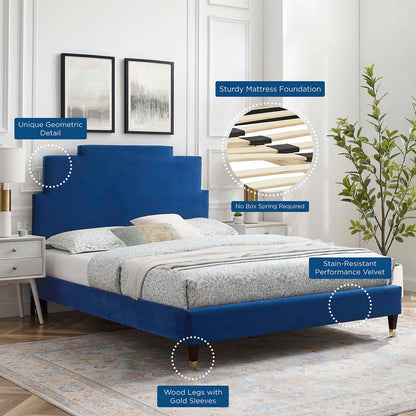 Lindsey Performance Velvet King Platform Bed, Velvet, Blue Navy, 22974