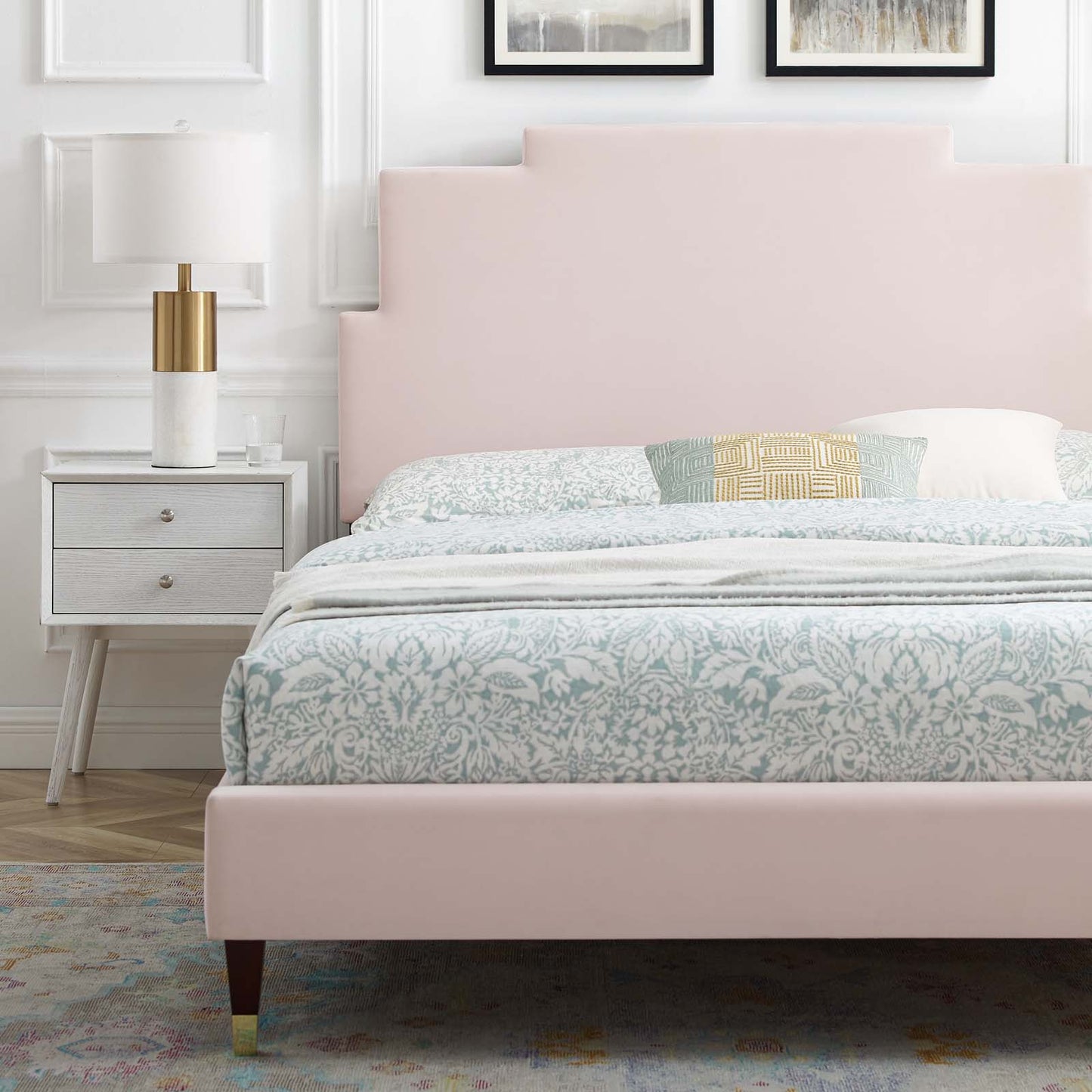 Lindsey Performance Velvet King Platform Bed, Velvet, Pink, 22975