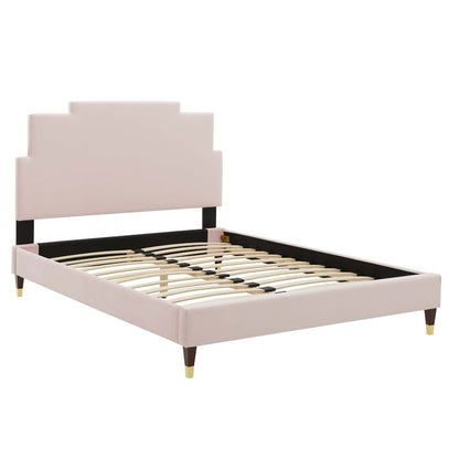 Lindsey Performance Velvet King Platform Bed, Velvet, Pink, 22975