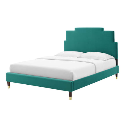 Lindsey Performance Velvet King Platform Bed, Velvet, Teal Blue, 22976