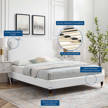 Lindsey Performance Velvet King Platform Bed, Velvet, White, 22977