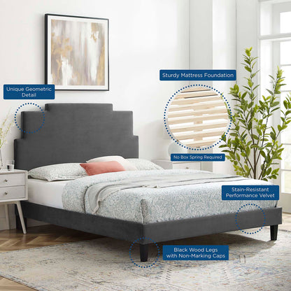Lindsey Performance Velvet King Platform Bed, Velvet, Dark Grey Gray, 22978