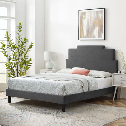 Lindsey Performance Velvet King Platform Bed, Velvet, Dark Grey Gray, 22978