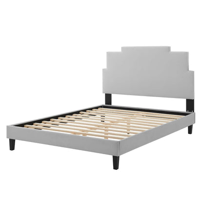 Lindsey Performance Velvet King Platform Bed, Velvet, Light Grey Gray, 22980