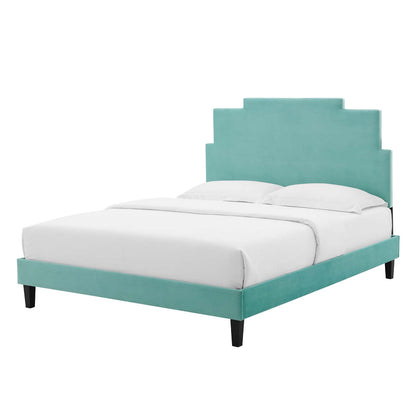 Lindsey Performance Velvet King Platform Bed, Velvet, Blue, 22981
