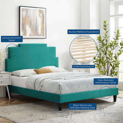 Lindsey Performance Velvet King Platform Bed, Velvet, Teal Blue, 22984