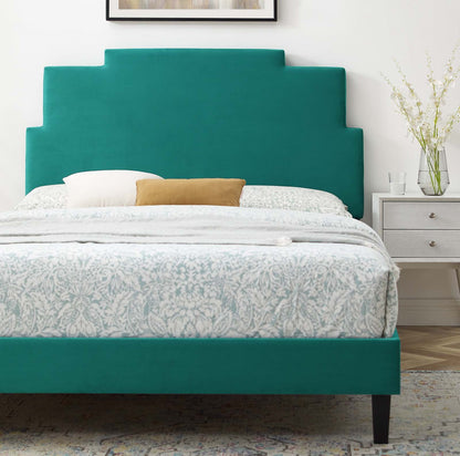 Lindsey Performance Velvet King Platform Bed, Velvet, Teal Blue, 22984