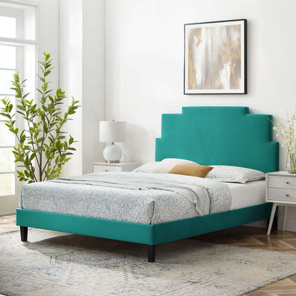 Lindsey Performance Velvet King Platform Bed, Velvet, Teal Blue, 22984