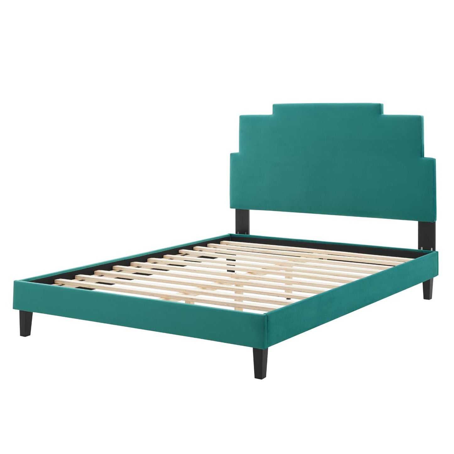 Lindsey Performance Velvet King Platform Bed, Velvet, Teal Blue, 22984