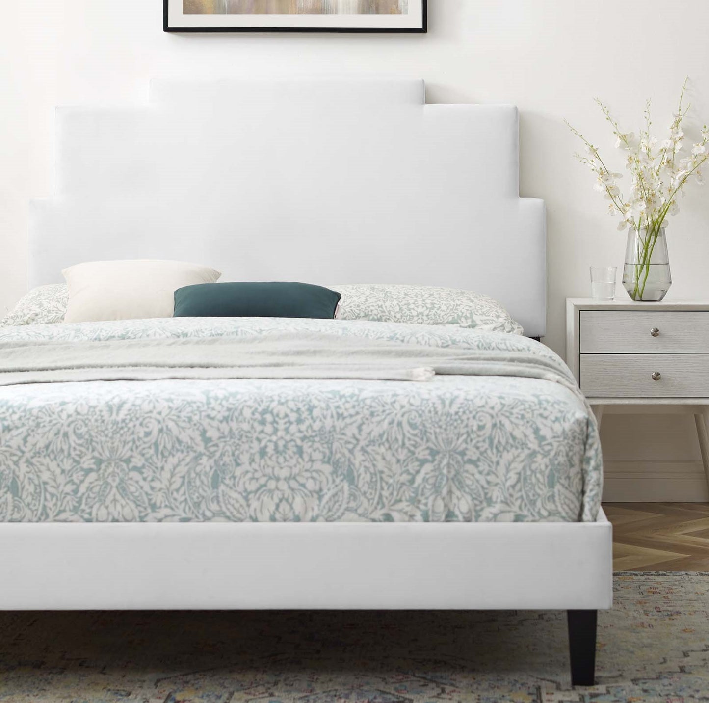 Lindsey Performance Velvet King Platform Bed, Velvet, White, 22985